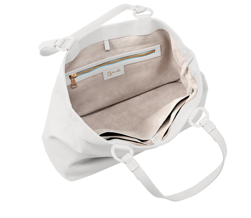 Marcella Leather Travel Tote in Pearl