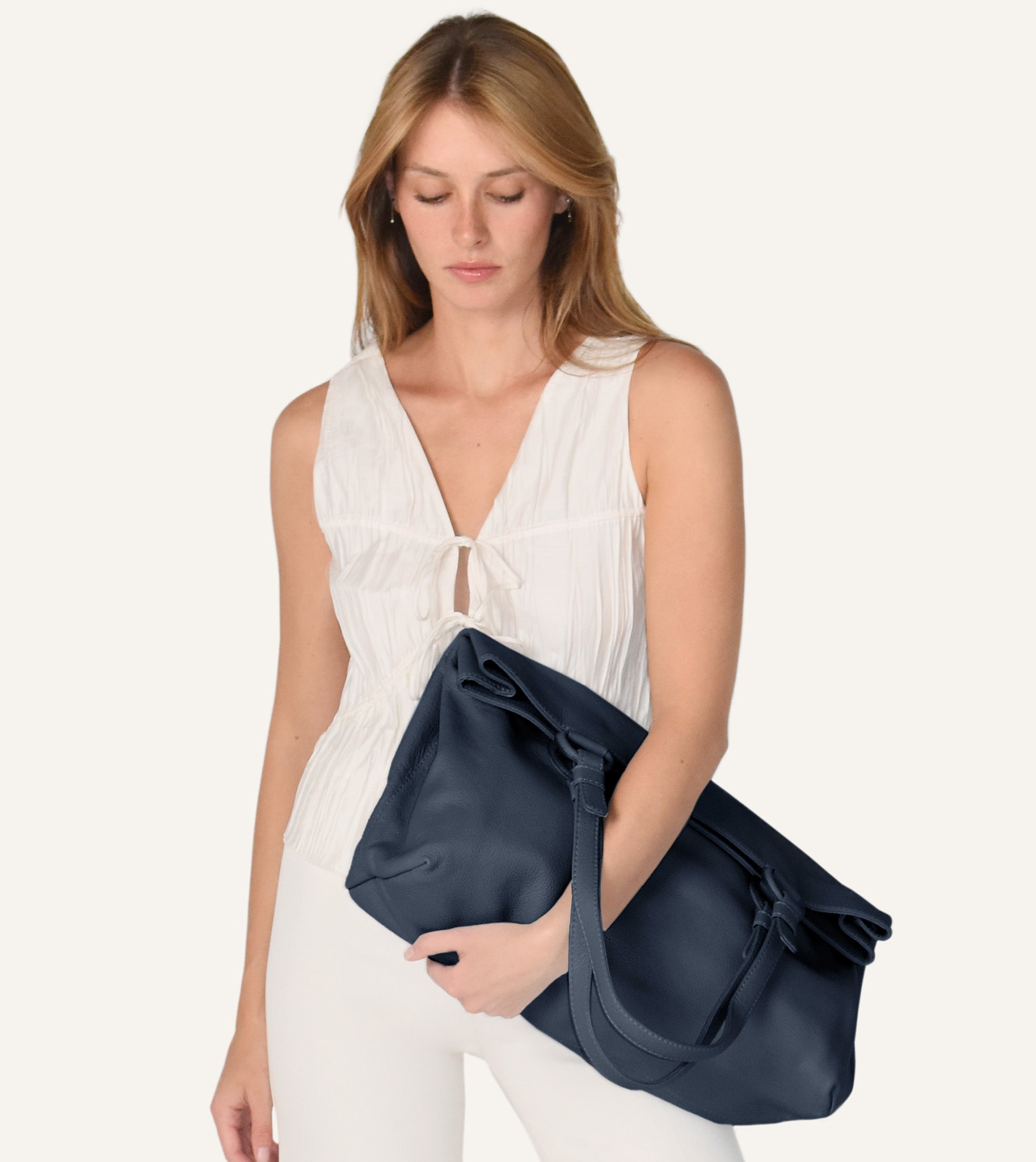 Marcella Leather Travel Tote in Navy