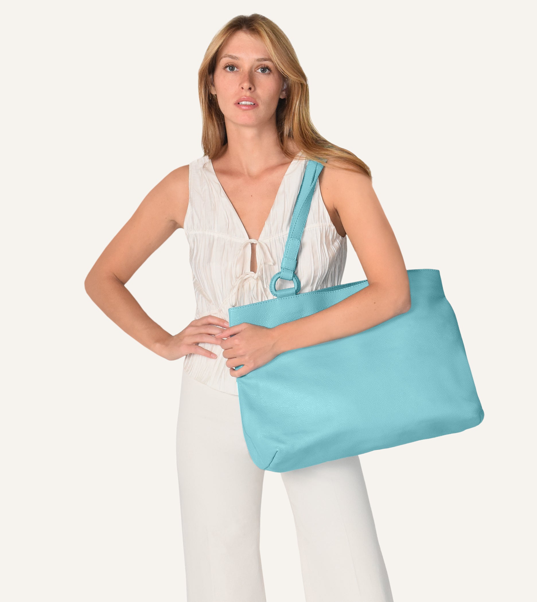 Marcella Leather Travel Tote in Azure