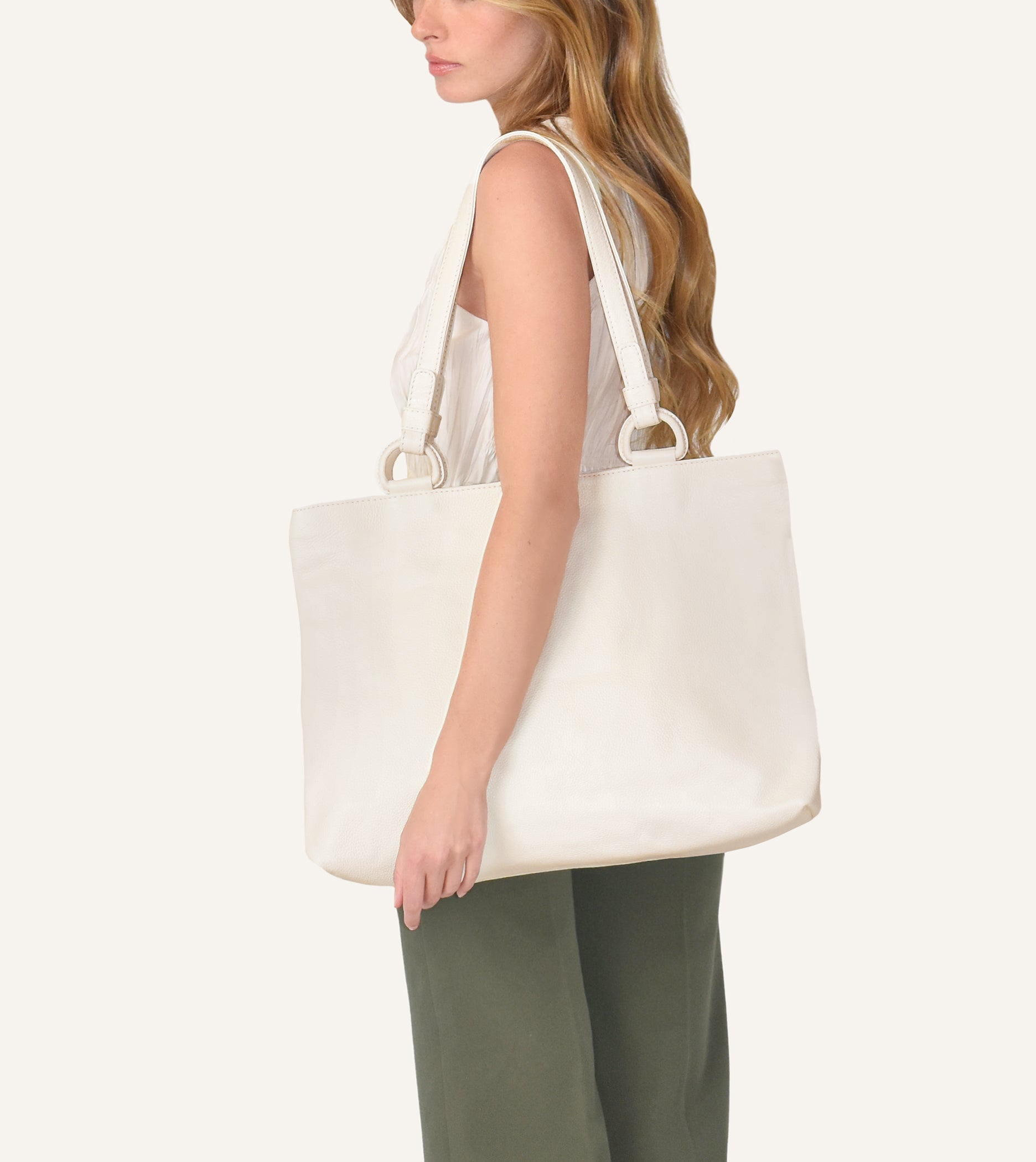 Marcella Leather Travel Tote in Pearl